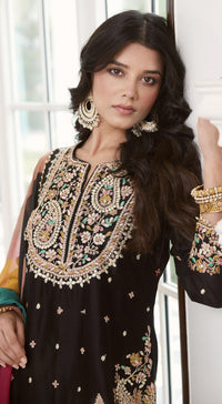 Black Embroidered Sharara Set