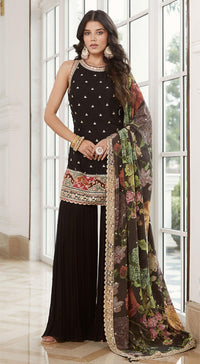 Black Georgette Gharara Set