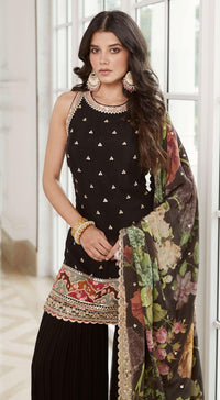 Black Georgette Gharara Set