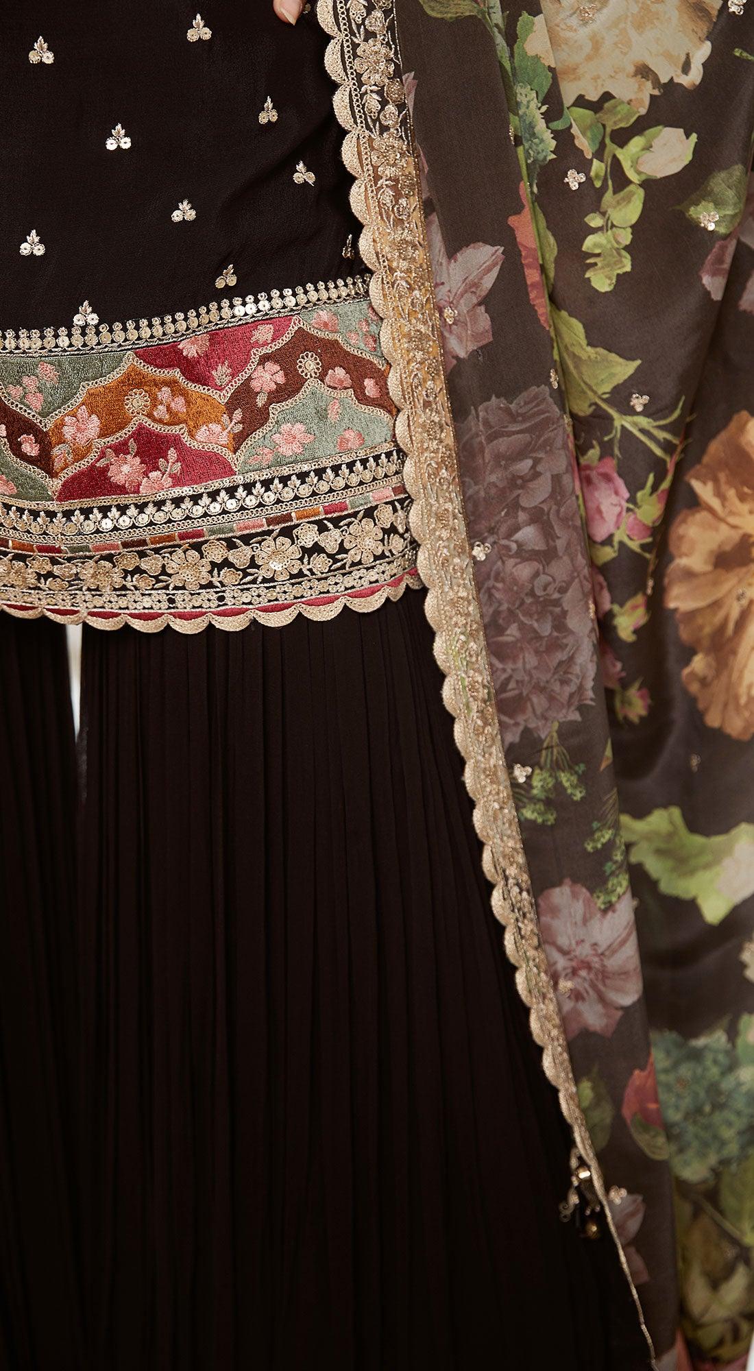 Black Georgette Gharara Set