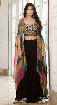 Black Skirt Set With Cape