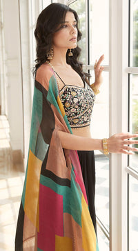 Black Skirt Set With Cape