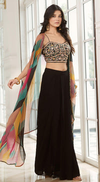 Black Skirt Set With Cape