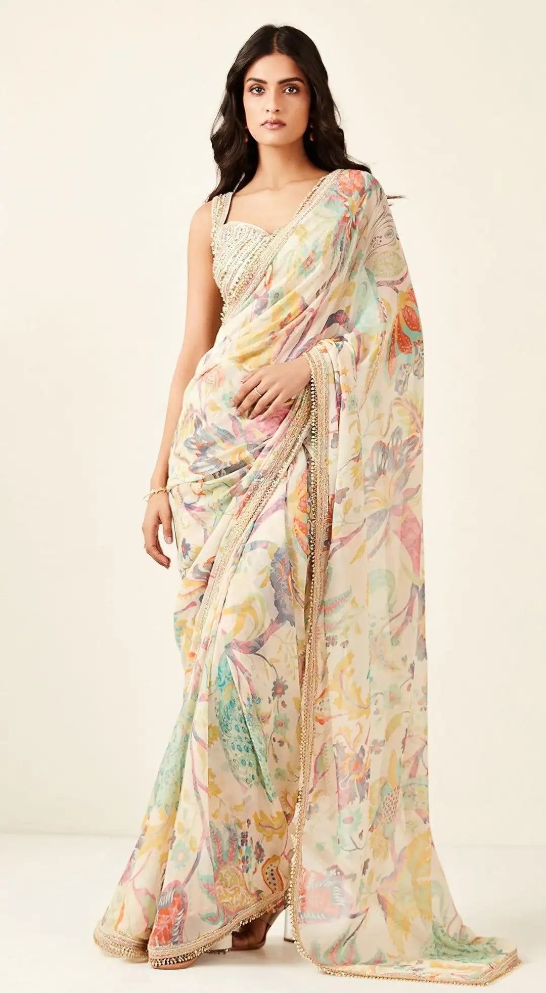 Multicoloured Printed Saree