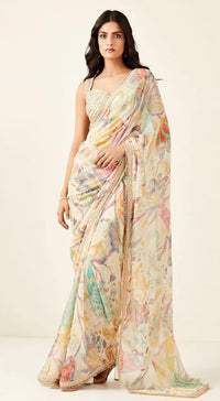 Multicoloured Printed Saree