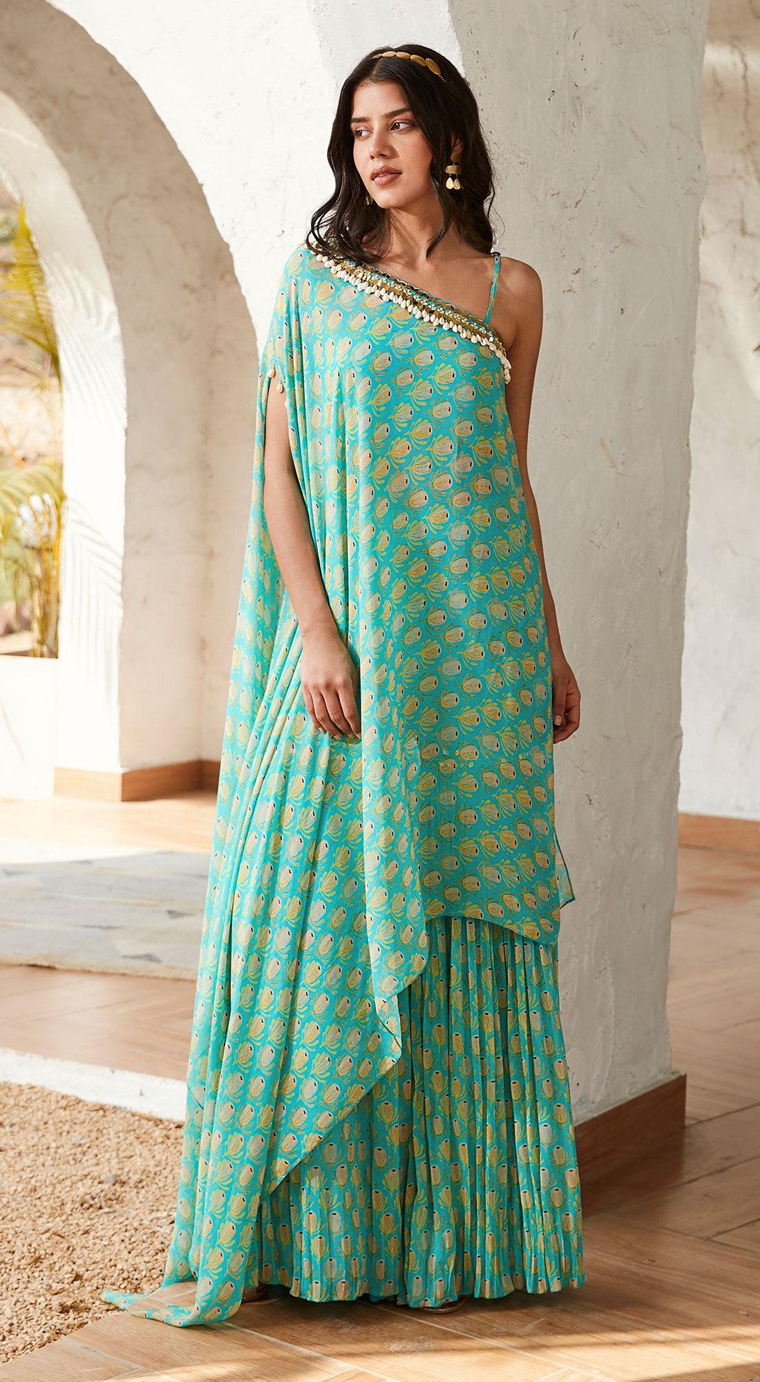 Firozi Sharara Set With Cover-Up