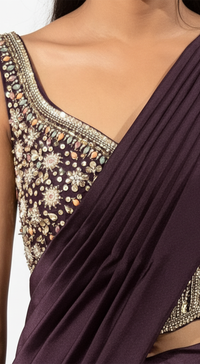 Purple Embroidered Draped Saree
