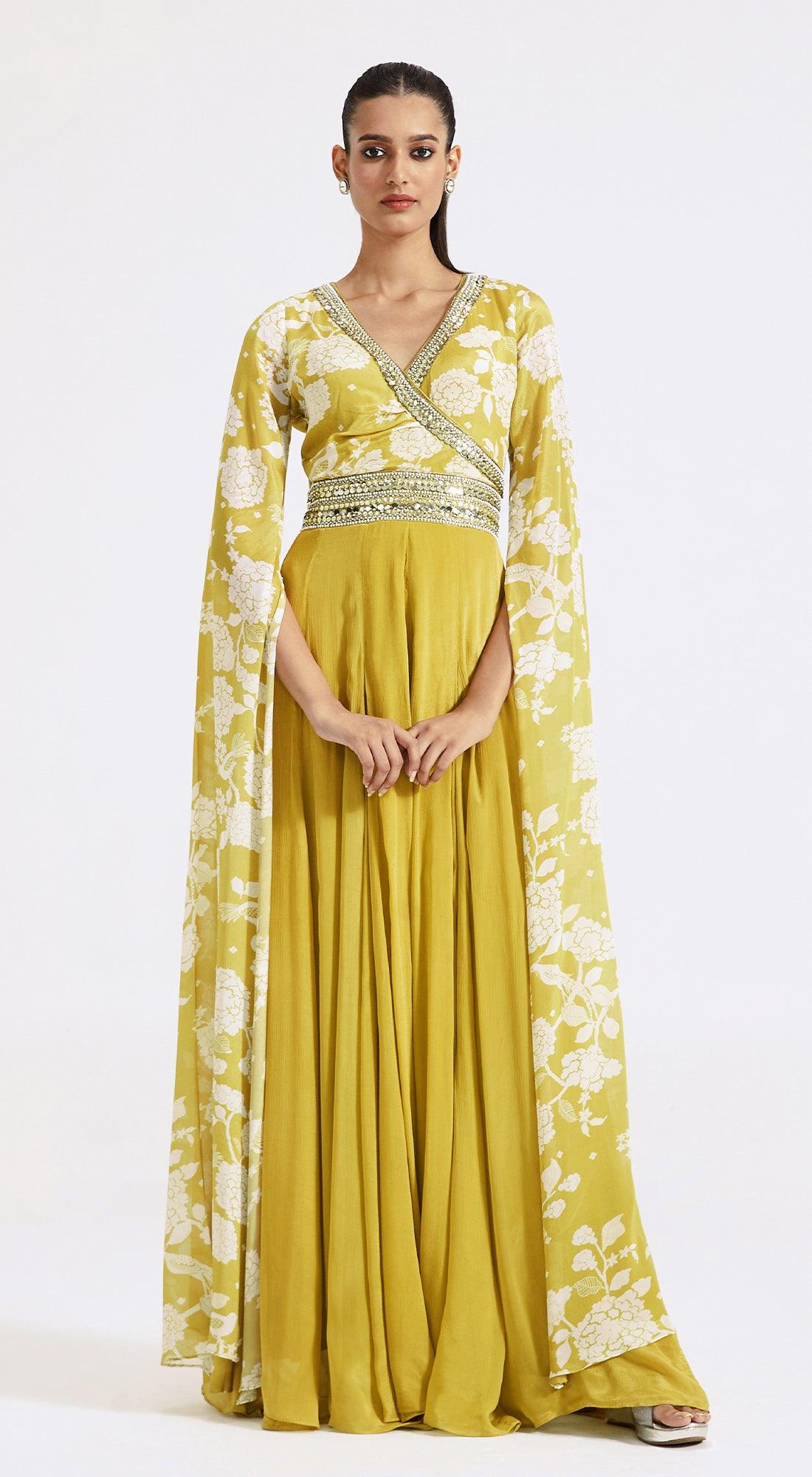 Lime Jumpsuit with Cape Sleeves