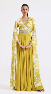 Lime Jumpsuit with Cape Sleeves
