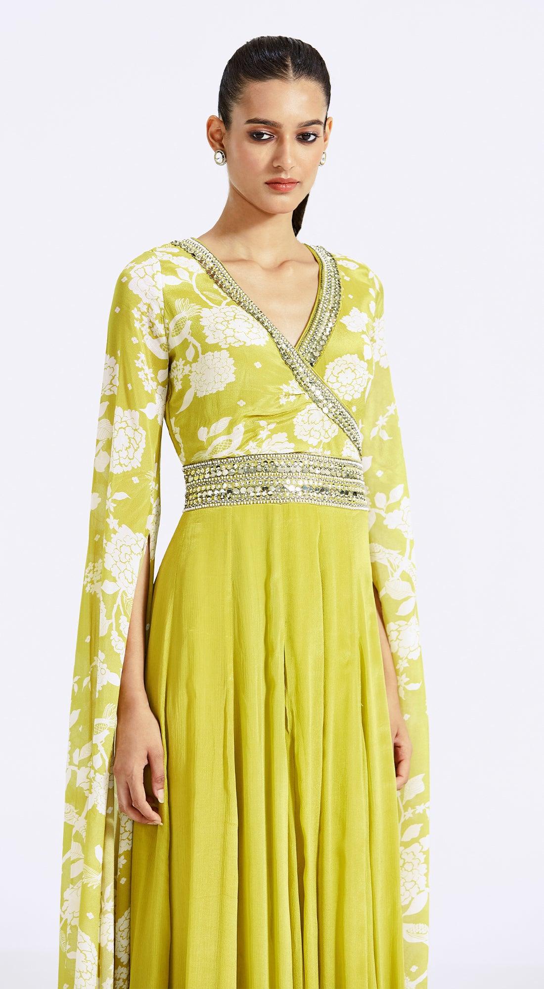 Lime Jumpsuit with Cape Sleeves
