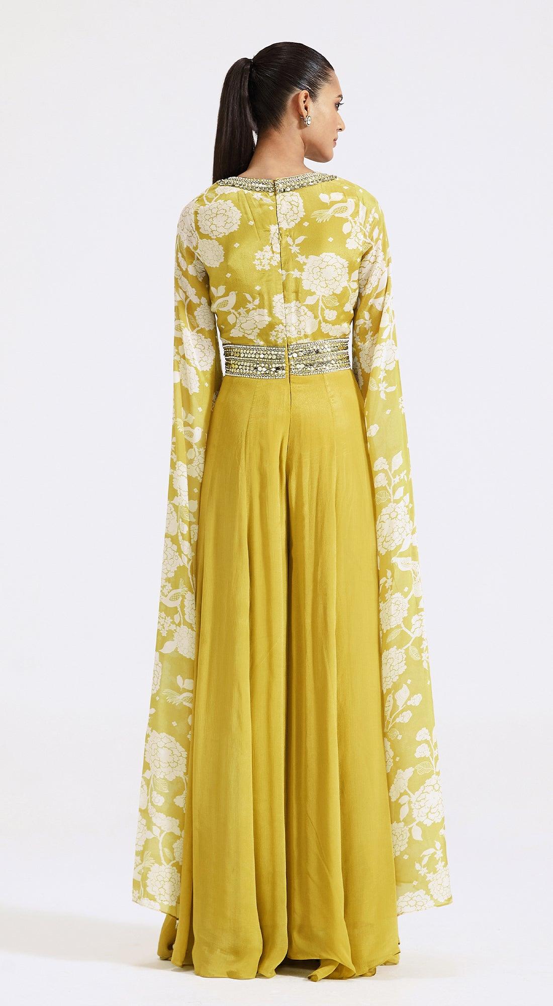 Lime Jumpsuit with Cape Sleeves