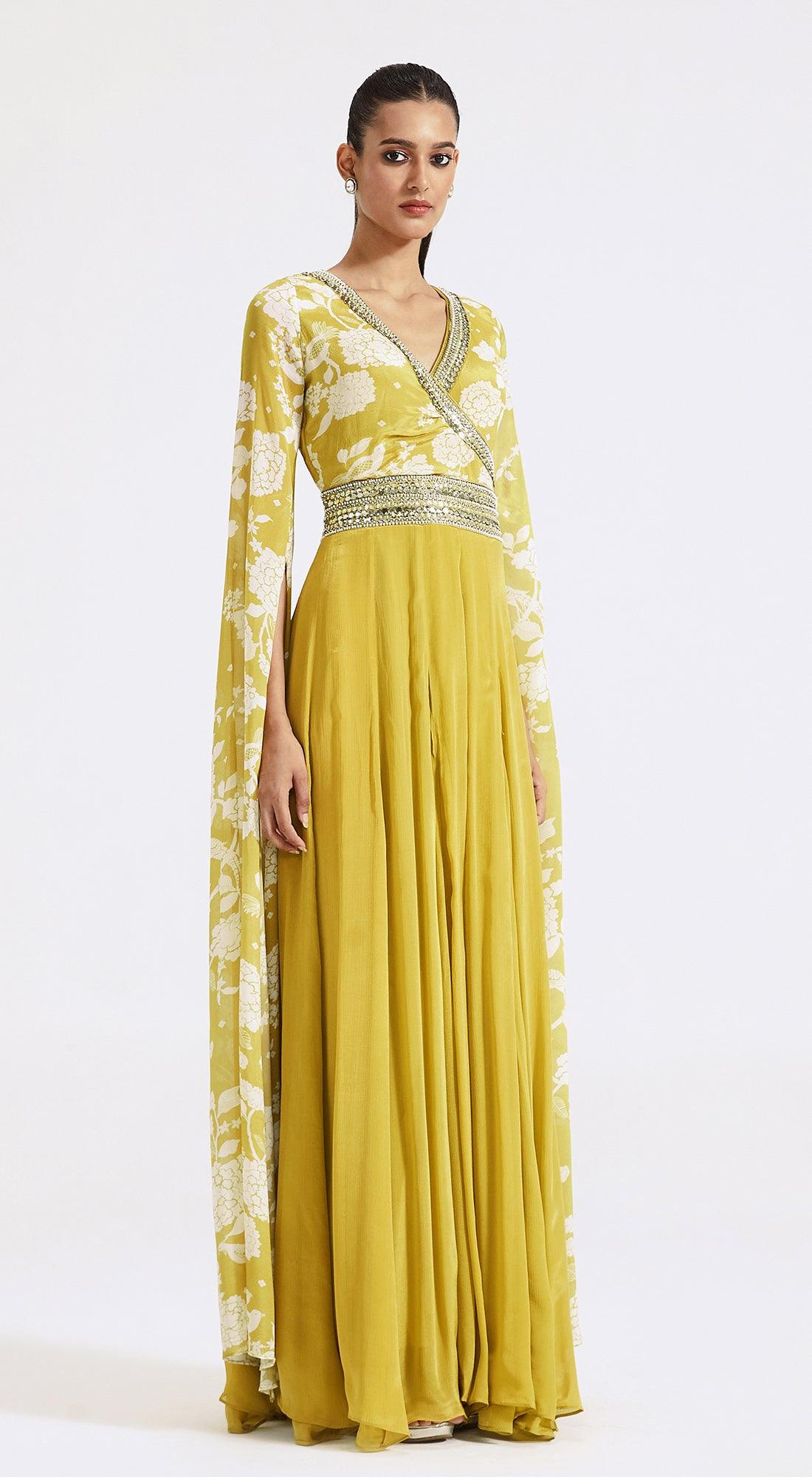 Lime Jumpsuit with Cape Sleeves