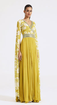 Lime Jumpsuit with Cape Sleeves