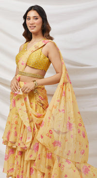 Yellow Embroidered Draped Saree Set - Basanti Kapde aur Koffee